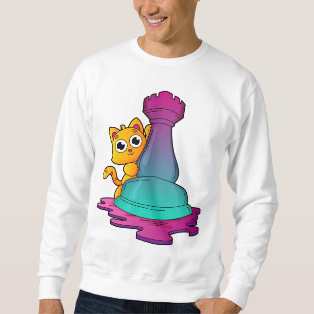 Sweatshirt Chat aux échecs avec pièce d'échecs Roche (Devant)