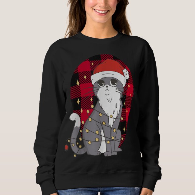 Sweatshirt Chat Avec Les Lumières De L'Arbre De Noël, Buffalo (Devant)