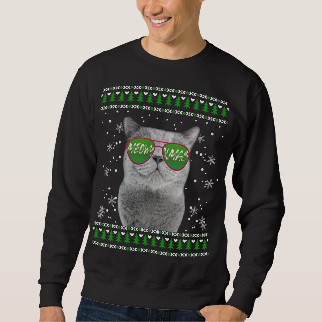 Sweatshirt Chat avec lunettes de soleil Meowo laide pull de N (Devant)