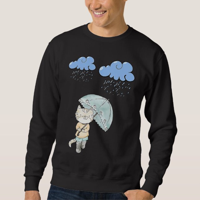 Sweatshirt Chat Avec Parapluie Dans Le Chat De Pluie (Devant)