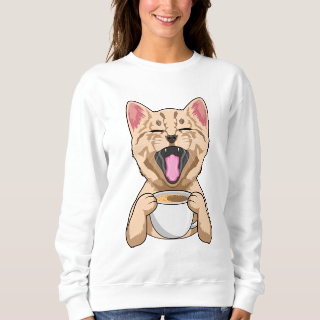 Sweatshirt Chat avec tasse de café (Devant)