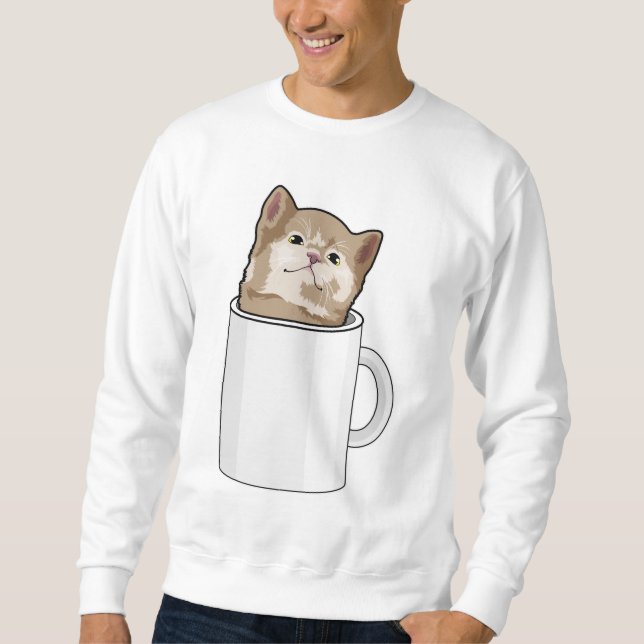 Sweatshirt Chat avec tasse de café (Devant)