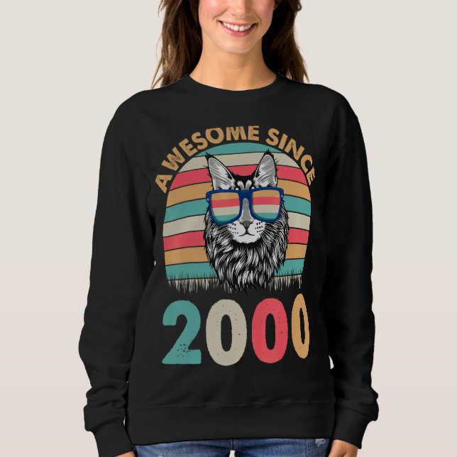 Sweatshirt Chat Awesome Depuis 2000 Joyeux Anniversaire Pour  (Devant)