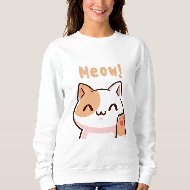 Sweatshirt Chat beige mignonne avec texte mou illustration (Devant)