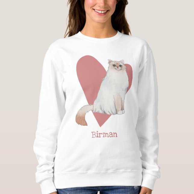 Sweatshirt Chat Birman Aquarelle Kitty Coeur rose (Devant)