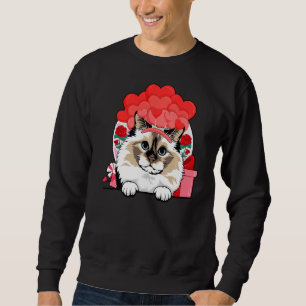 Sweatshirt Chat Birman Blanc Et Brown Valentines Coeurs De Jo
