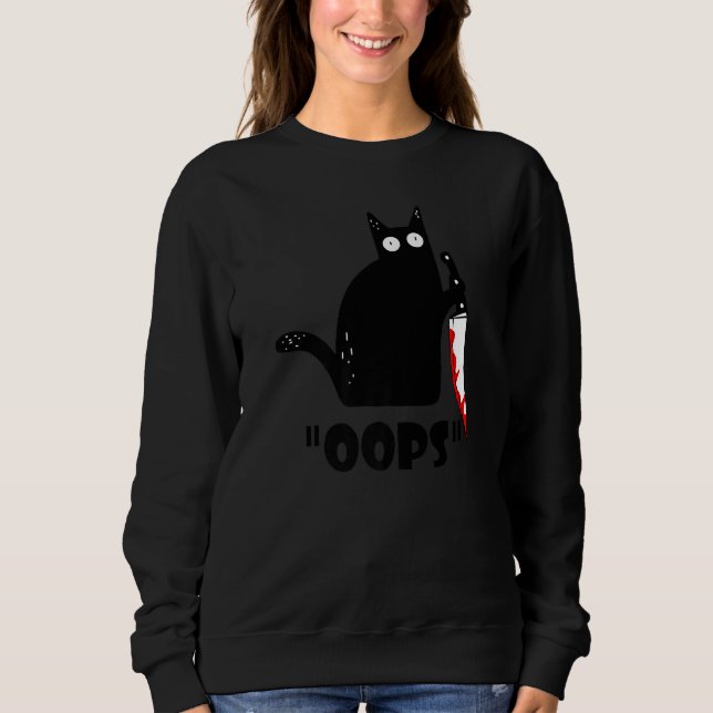 Sweatshirt Chat Ca Oups Chat Meurtrier Chat Noir Avec Couteau (Devant)