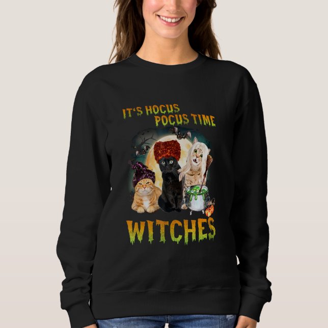 Sweatshirt Chat C'est l'heure de Hocus Pocus Sorcières Design (Devant)