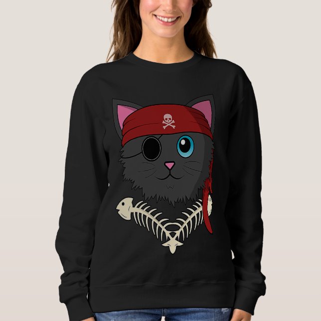 Sweatshirt Chat Chaton Mignon Pirate Os de Poisson Halloween  (Devant)