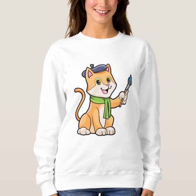 Sweatshirt Chat comme Peintre avec pinceau et écusson (Devant)