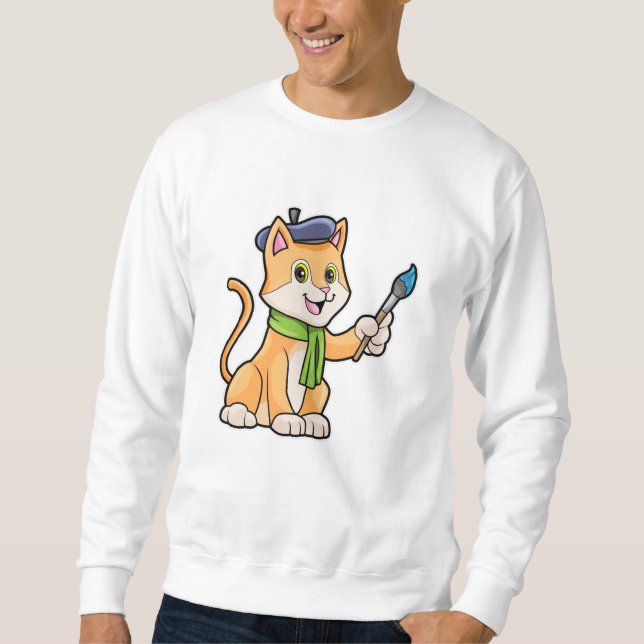 Sweatshirt Chat comme Peintre avec pinceau et écusson (Devant)