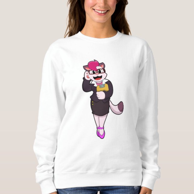 Sweatshirt Chat comme secrétaire avec Bloc-notes (Devant)
