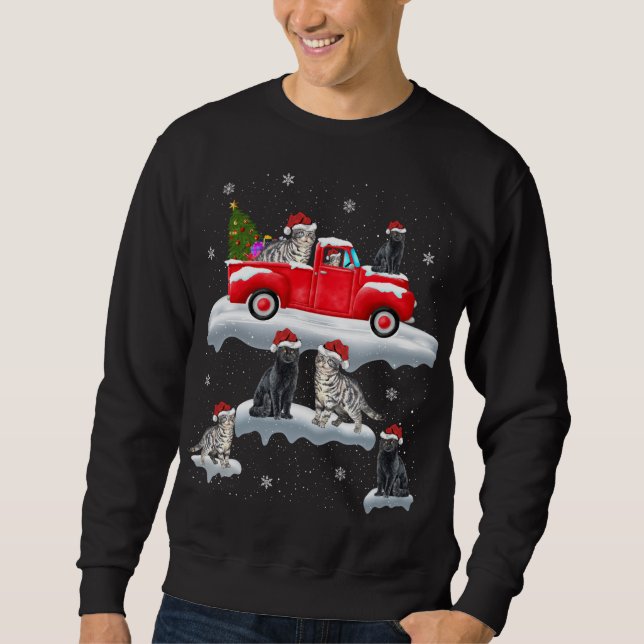 Sweatshirt Chat Conduite Arbre de Noël Camion Rouge Chat Noël (Devant)