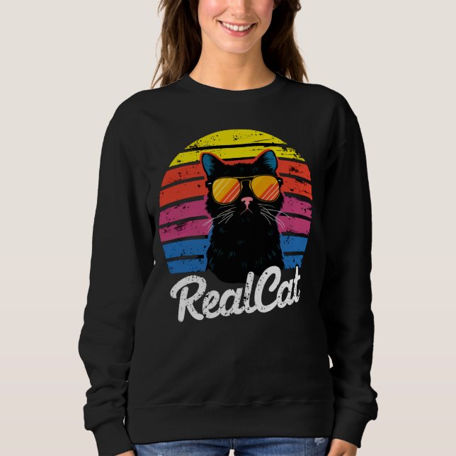 Sweatshirt Chat cool Retro Sunset Lunettes de soleil Chat noi (Devant)