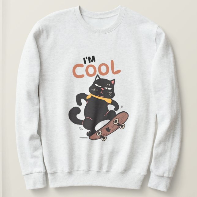 Sweatshirt Chat Cool Skateboard – Illustration de Chat Noir D (Design devant)
