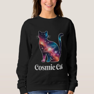 Sweatshirt Chat cosmique Silhouette Galaxie Espace Étoiles Cé