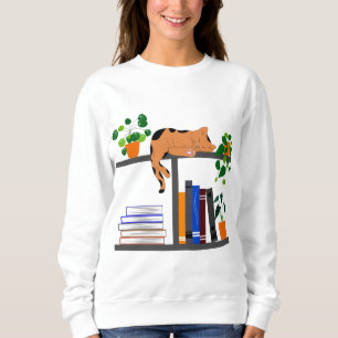 Sweatshirt Chat couché sur une étagère, livre de chat et cade