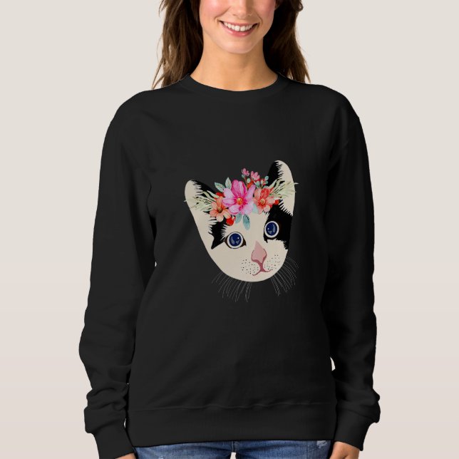 Sweatshirt Chat Couronne de Fleurs Chat (Devant)