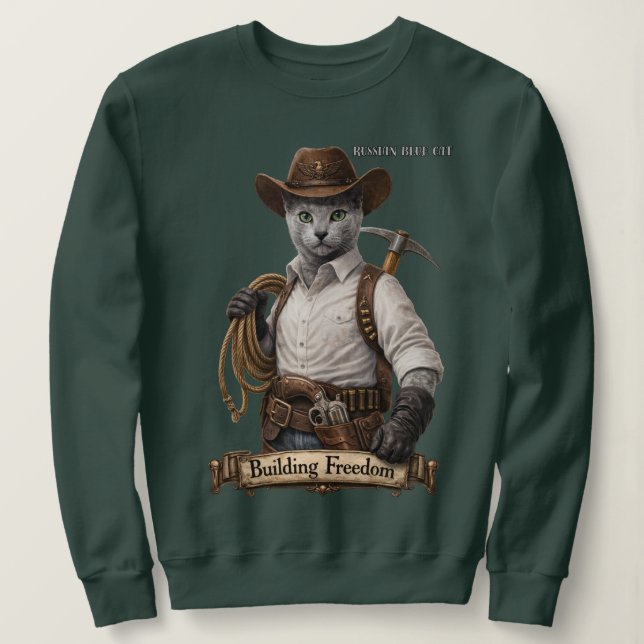 Sweatshirt Chat Cowboy Russian Blue – Construire la Liberté (Design devant)