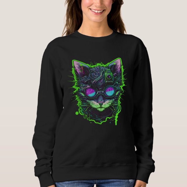 Sweatshirt Chat Cyberpunk Cool (Devant)