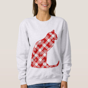 Sweatshirt Chat dans un Buffalo Rouge Plaid Motif de Noël