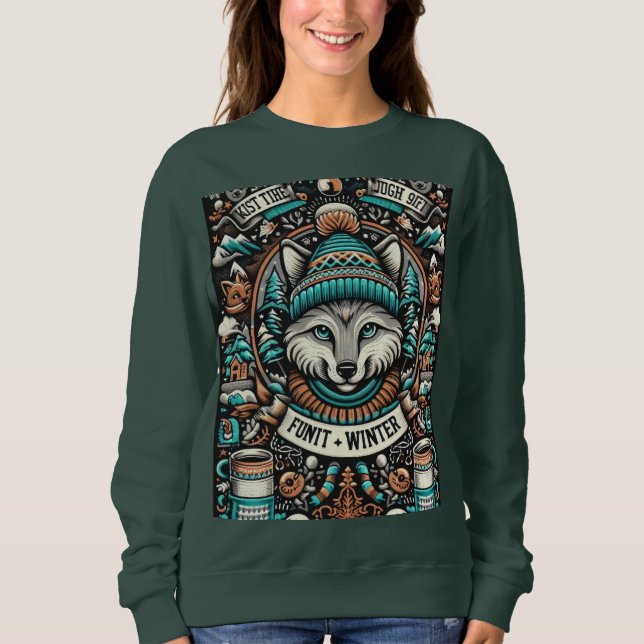 Sweatshirt Chat dans un Casquette d'hiver (Devant)