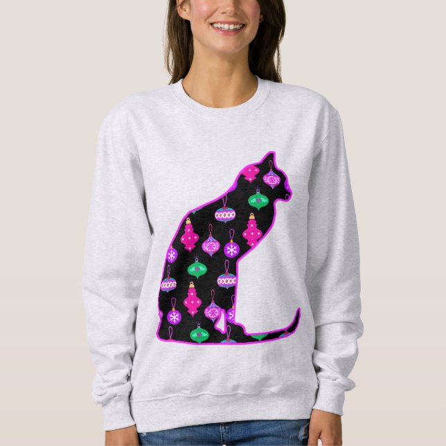 Sweatshirt Chat dans un Motif d'ornements de Noël (Devant)