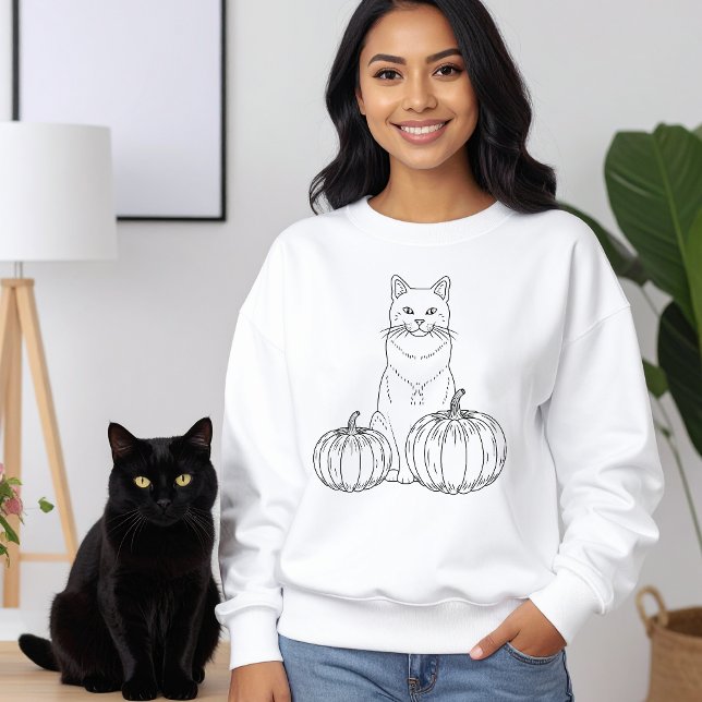 Sweatshirt Chat d'automne avec ligne Citrouille Art mignonne  (Disclaimer: This image is a digital mockup.)