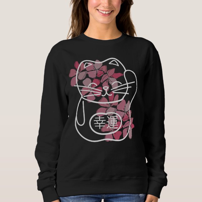 Sweatshirt Chat de bonne chance japonais avec fleurs Sakura r (Devant)