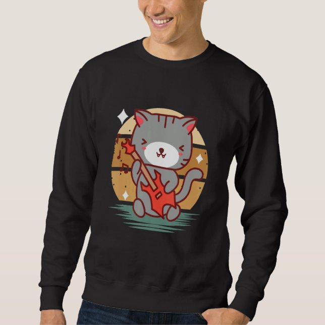 Sweatshirt Chat de guitare électrique pour guitariste artiste (Devant)