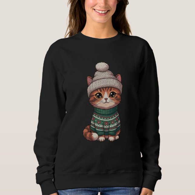 Sweatshirt chat de Noël, amoureux des chats (Devant)