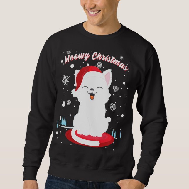 Sweatshirt Chat De Noël Avec Chat De Santa Hat Cute Kitty En  (Devant)