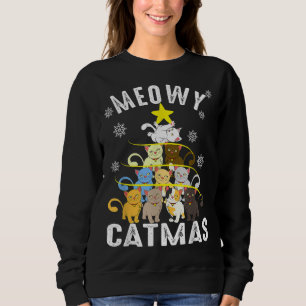 Sweatshirt Chat de Noël moche arbre amusant Noël Meowy Catmas