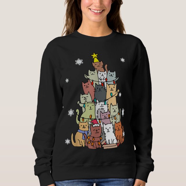 Sweatshirt Chat de Noël moche Chat Arbre - Drôle Chat G (Devant)