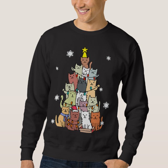 Sweatshirt Chat de Noël moche Chat Arbre - Drôle Chat G (Devant)