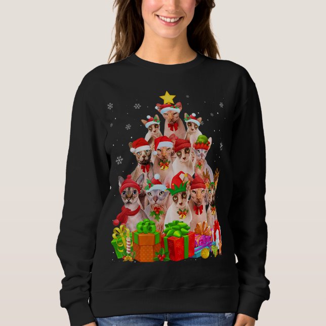 Sweatshirt Chat de Noël moche Chat Arbre Drôle Sphynx Chat X (Devant)