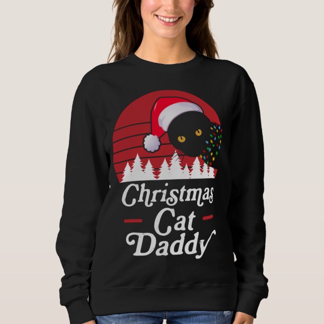 Sweatshirt Chat de Noël rétro avec lumières du collier de Noë (Devant)