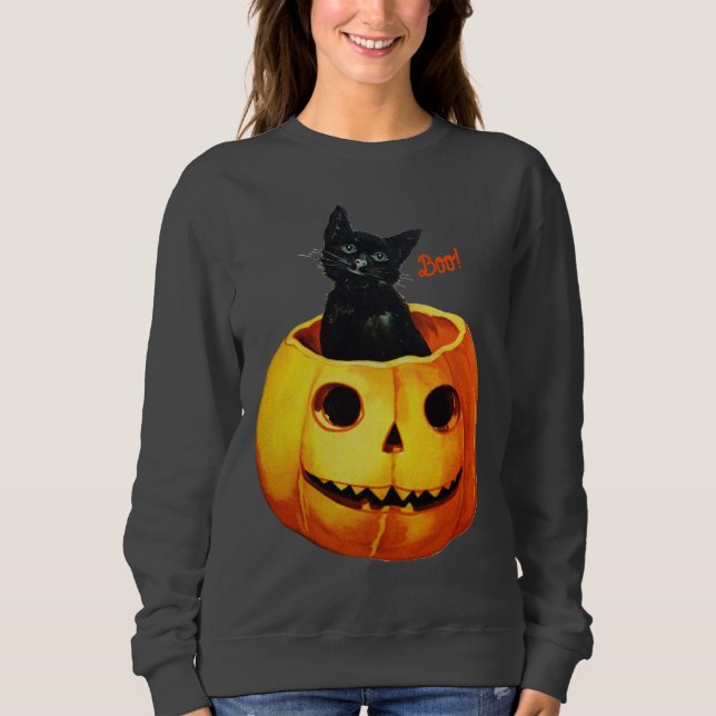 Sweatshirt Chat d'Halloween en Citrouille (Devant)