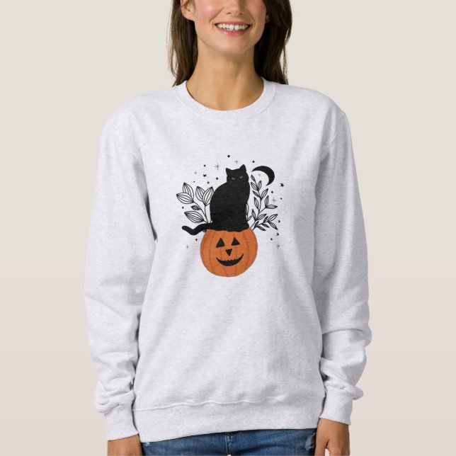 Sweatshirt Chat d'Halloween sur Jack'O'Lantern (Devant)