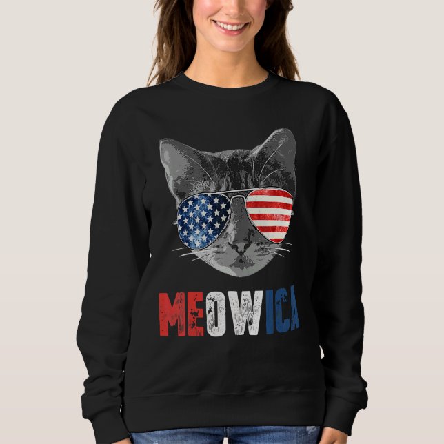 Sweatshirt Chat drapeau américain 4 juillet Meowica (Devant)