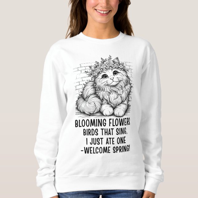 Sweatshirt Chat Drôle de Printemps (Devant)