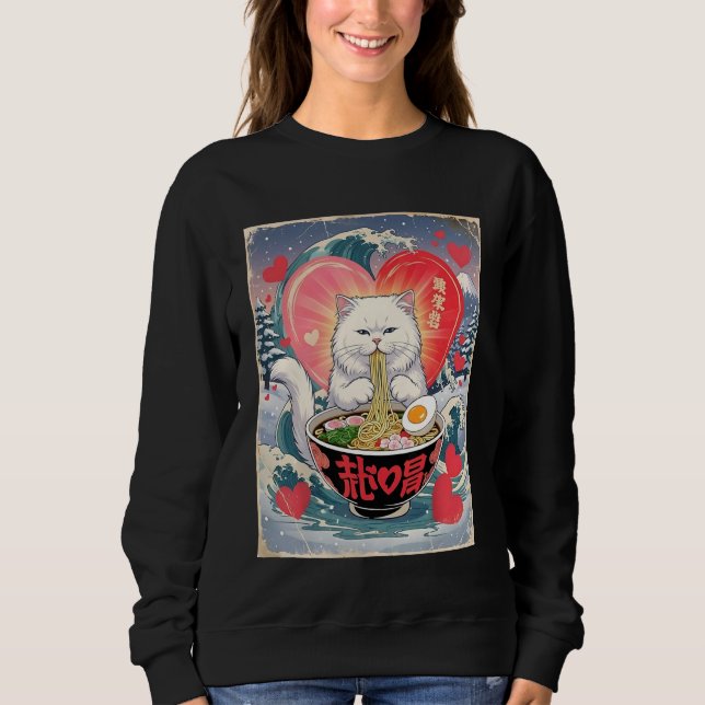 Sweatshirt Chat drôle de ramen nouilles Saint Valentin Anime  (Devant)