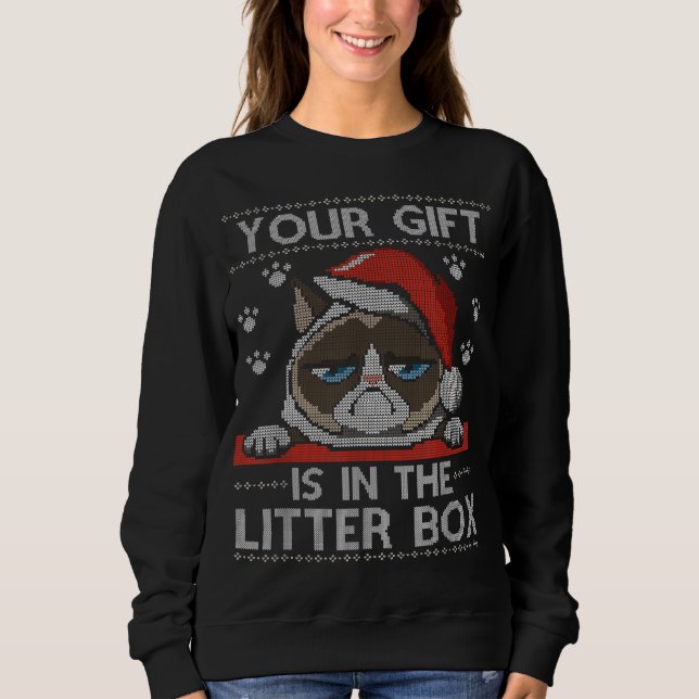 Sweatshirt Chat Drôle Noël Vos Cadeaux Est Dans Le Litter Bo (Devant)
