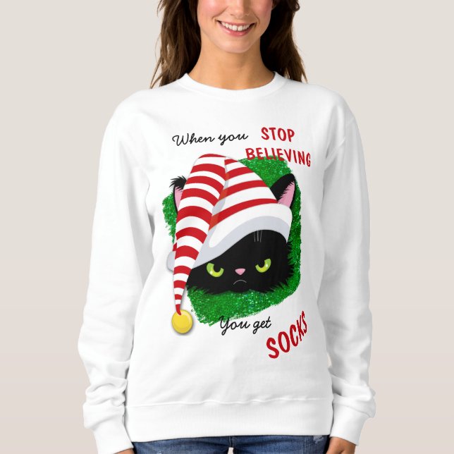 Sweatshirt Chat en colère Vert Vous Obtenez Chaussettes Noël (Devant)