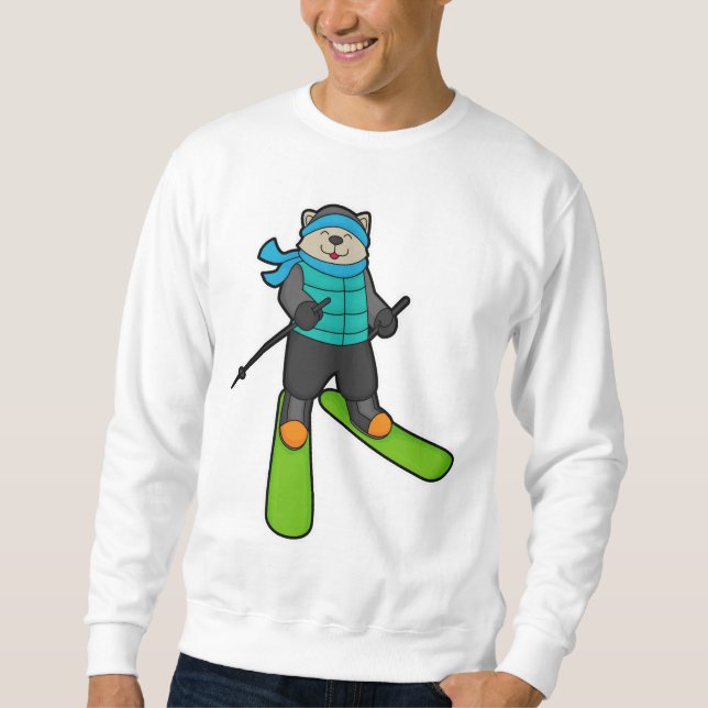 Sweatshirt Chat en Skier avec Ski (Devant)
