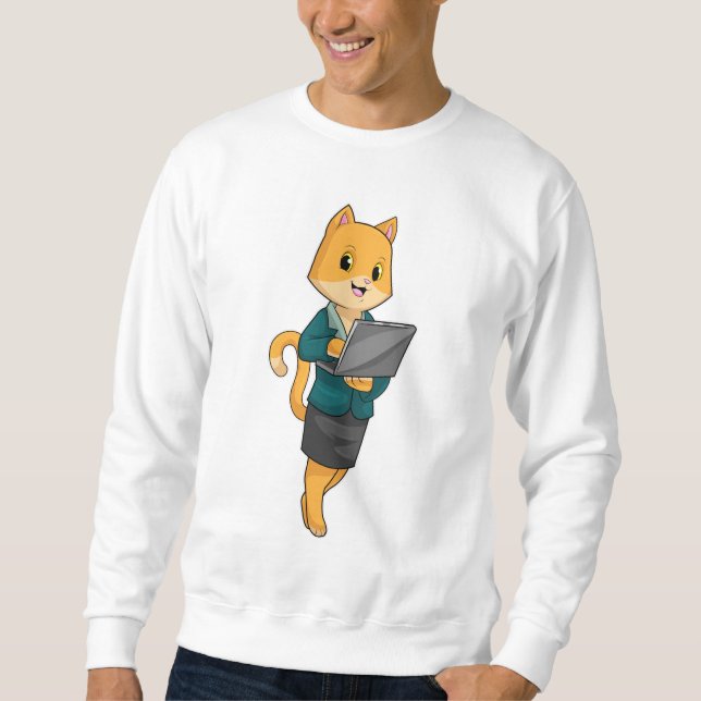 Sweatshirt Chat en tant que secrétaire avec ordinateur portab (Devant)