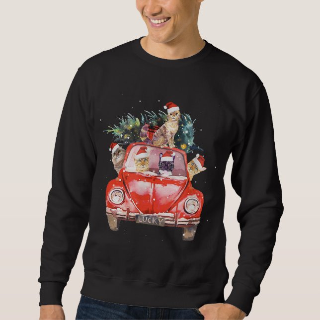 Sweatshirt Chat équitation Camion Rouge Arbre de Noël Chat Sa (Devant)