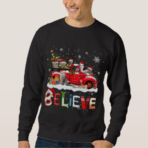 Sweatshirt Chat équitation Camion Rouge Arbre de Noël Croire