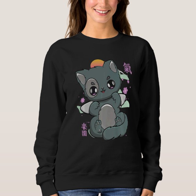 Sweatshirt Chat Et Kanji Mignon Neko Avec Fleur De Cerisier P (Devant)