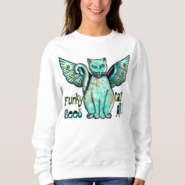 Sweatshirt Chat Funky (T-shirt long manches pour dames) (Devant)
